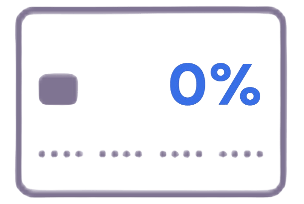 Icono de tarjeta de crédito con 0% de interés