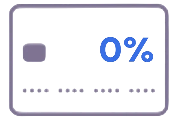 Icono de tarjeta de crédito con 0% de interés